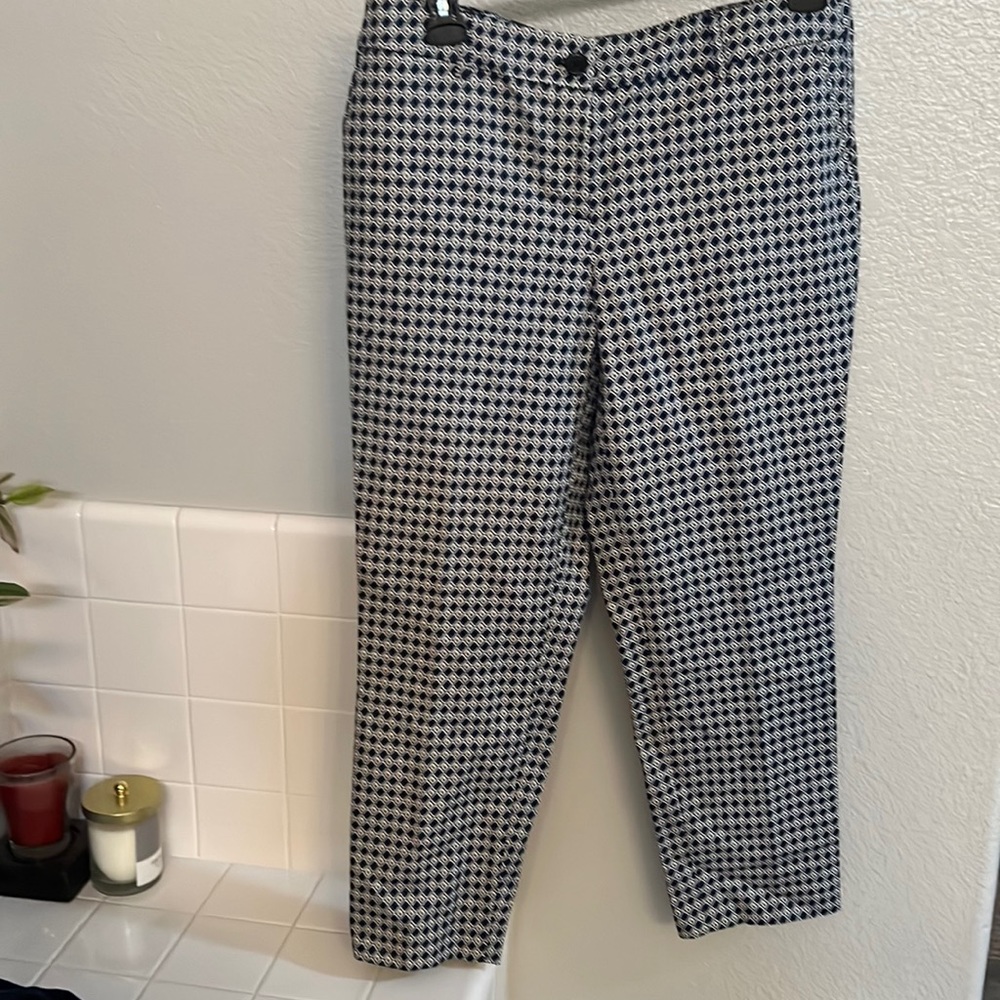 Hilary Radley Blue Geometric Print  Pants Women's 12 Mid Rise